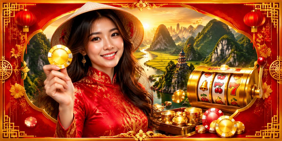 Trải nghiệm chơi slot trên điện thoại với background phong cảnh Ninh Bình